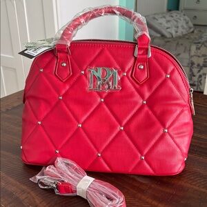Badgley Mischka Red Quilted Handbag plus cross body strap included